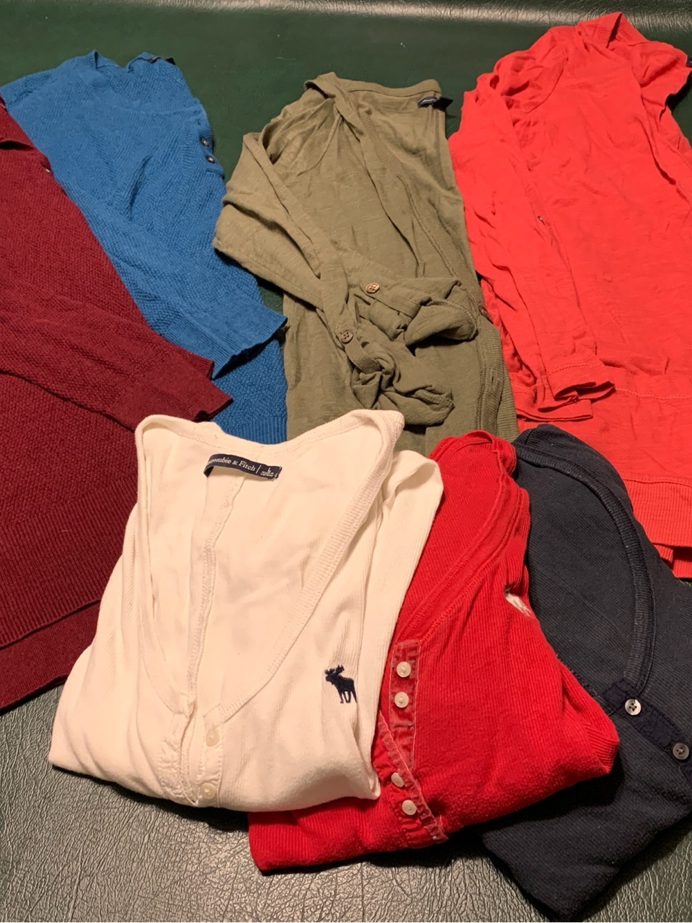 Lot of 7- Abercrombie & Fitch womens Henleys vintage, AE button cardigans & AE